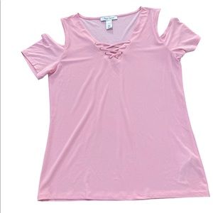 🌸White House Black Market Pink Cold Shoulder Top Size Small